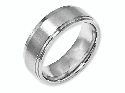 Chisel Stainless Steel Ridged Edge 8mm Brushed and Polished Wedding Band SR24 - SR24Y13