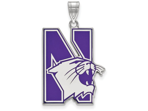 LogoArt Sterling Silver Northwestern University XL Enamel Pendant Necklace SS009NWUT