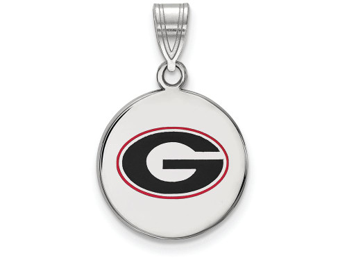 LogoArt Sterling Silver University Of Georgia Medium Enamel Disc Pendant Necklace SS040UGAT