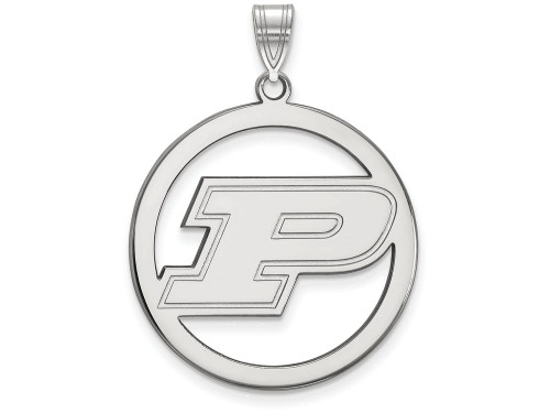LogoArt Sterling Silver Purdue L Pendant Necklace in Circle SS029PUT