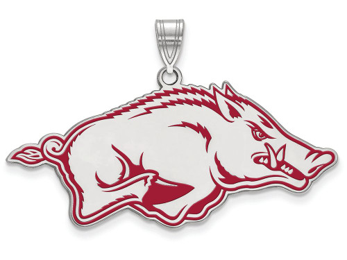 LogoArt Sterling Silver University Of Arkansas Large Enamel Pendant Necklace SS031UART
