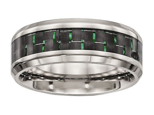 Chisel Titanium Polished Black/green Carbon Fiber Inlay Ring - TB464K125