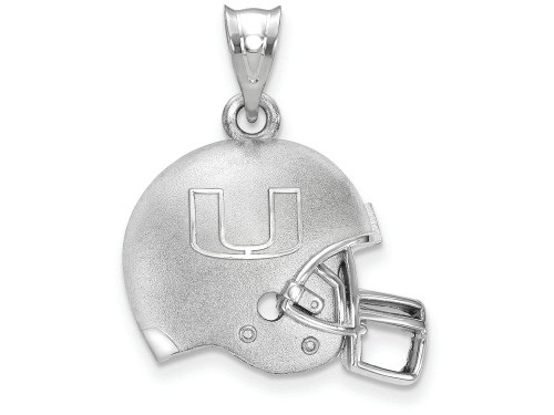 LogoArt Sterling Silver University Of Miami u Primary 3D Football Helmet with Logo Pendant Necklace SS505UMFT