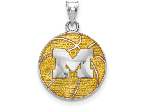 Logoart Sterling Silver University Of Michigan Enameled Basketball Pendant SS509UMT