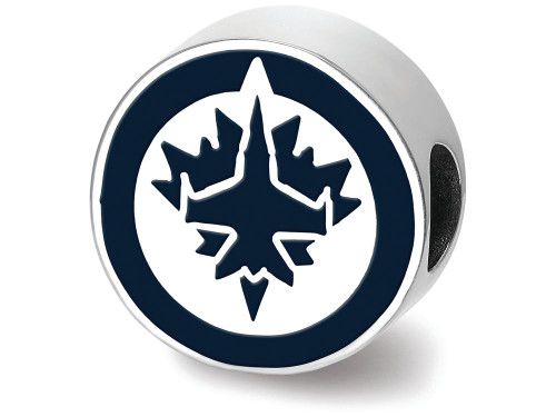 Logoart Sterling Silver Winnipeg Jets Jet On Maple Leaf in Circle Enameled Extruded Logo Bead SS500JTST
