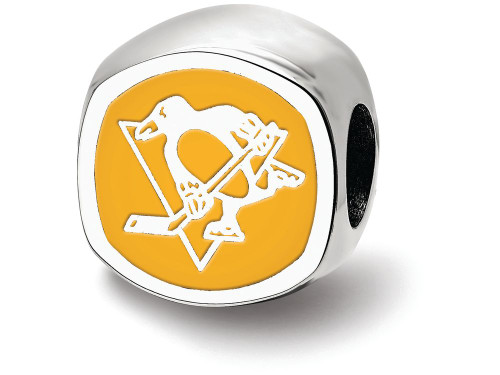 LogoArt Sterling Silver Pittsburgh Penguins Skating Penguin Cushion-Cut Double Logo Bead Charm SS501PENT