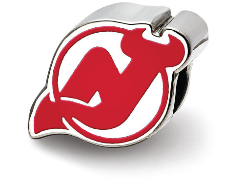 LogoArt Sterling Silver New Jersey Devils Nj Monogram with Devil Horns Enameled Logo Bead Charm SS500DVLT
