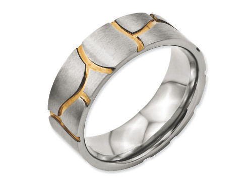 Chisel Titanium Grooved Yellow Ip-plated Mens 8mm Brushed Wedding Band TB273 - TB273K10