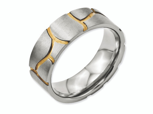 Chisel Titanium Grooved Yellow Ip-plated Mens 8mm Brushed Wedding Band TB273 - TB273K115