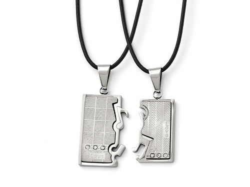 Chisel Stainless Steel Polished/brushed CZ Love Music Halves Necklace Set SRSET3520Y