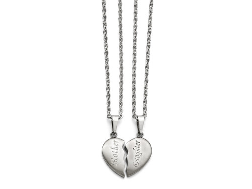 Chisel Stainless Steel Brushed 1/2 Heart mother/daughter Necklace Set SRSET2818Y