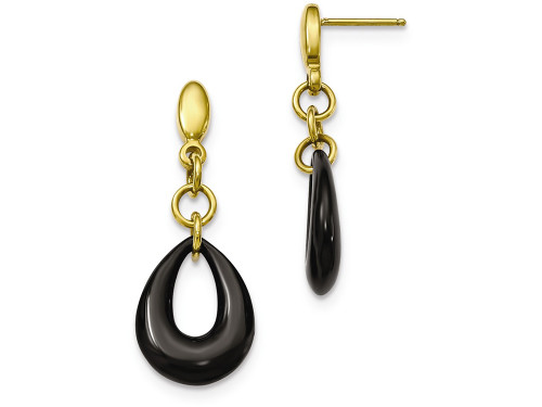 Chisel Stainless Steel Polished Yellow Ip Blk Ceramic Post Dangle Earrings SRE1033Y