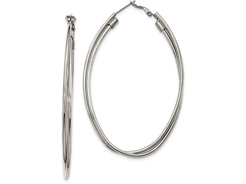 Chisel Stainless Steel Polished Omega Back Oval Hoop Earrings