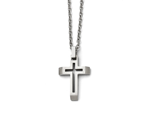 Chisel Stainless Steel Polished and Brushed Cut-out Cross Necklace SRN146820Y