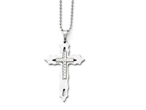 Chisel Stainless Steel and Sterling Silver bright Cut and Polished Cross Necklace SRN141120Y