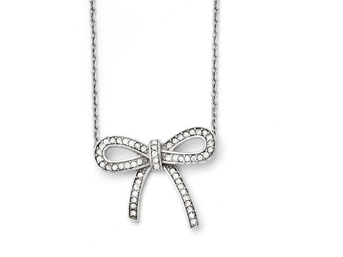 Chisel Stainless Steel Crystal Polished Bow with 1.75in Ext. Necklace