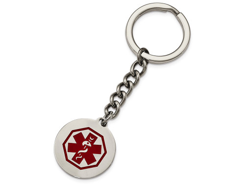 Chisel Stainless Steel Polished Red Paint Inlay Medical Key Chain Necklace SRK141Y