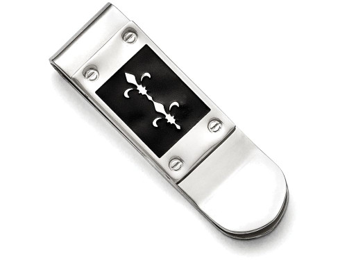 Chisel Stainless Steel Polished Enameled Fleur De Lis Money Clip SRM157Y