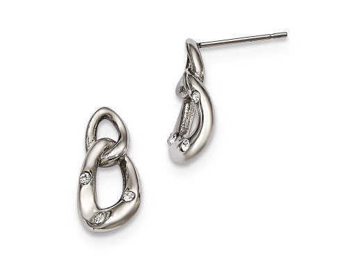 Chisel Stainless Steel Polished Two Loop 3 Crystal Dangle Earrings SRE986Y