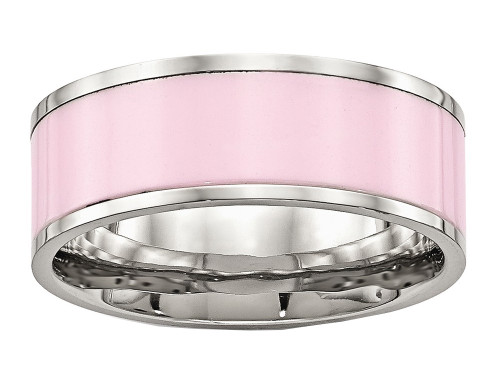 Chisel Stainless Steel Polished Pink Ceramic Ring