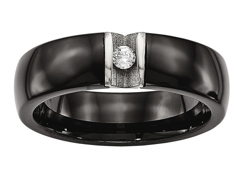 Chisel Stainless Steel Polished and Laser Cut Black Ceramic CZ Ring SR558 - SR558Y6