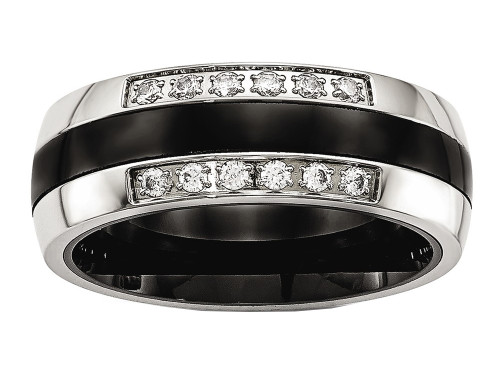 Chisel Stainless Steel Polished Black Ceramic CZ Ring SR560 - SR560Y8