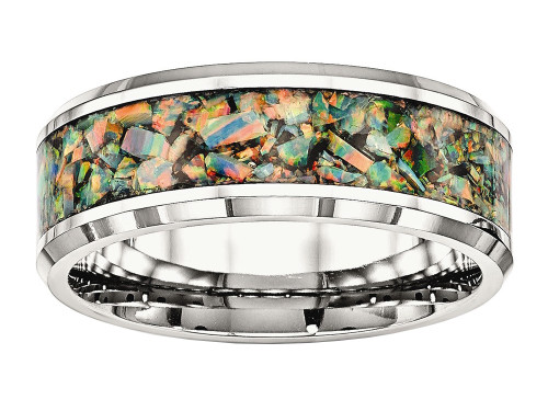 Chisel Stainless Steel Polished with Imitation Opal 8mm Mens Ring SR569 - SR569Y85