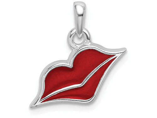 Sterling Silver Rhodium-plated Red Enameled Lips with Lobster Clasp Charm QCC1211T