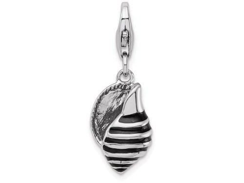 Sterling Silver Rhodium-plated 3-d Enameled Shell with Lobster Clasp Charm QCC834T