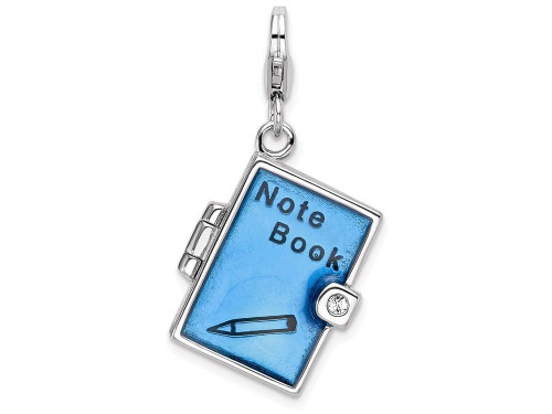Sterling Silver Rhodium-plated Enameled 3-d Note Book with Lobster Clasp Charm QCC874T