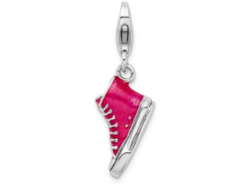 Sterling Silver Rhodium-plated 3-d Enameled High Top Shoe with Lobster Clasp C QCC929T