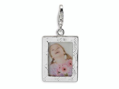 Amore LaVita Sterling Silver Polished Picture Frame Lobster Clasp Charm (Can insert photo) for Charm Bracelet QCC165T