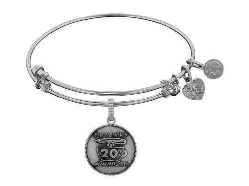Angelica Collection Brass with White Finish Friends 20th Anniversary Charm Expandable Bangle WGEL1305AU
