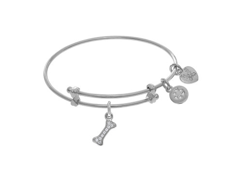 Brass with White Finish Dog Bone with Cubic Zirco Nia Charm On White Angelica Collection Tween Bangle (Small) WTGEL9133AU