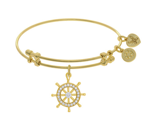 Angelica Collection Brass with Yellow Ships Steering Wheel Charm with White CZ On Yellow Bangle GEL1427AU