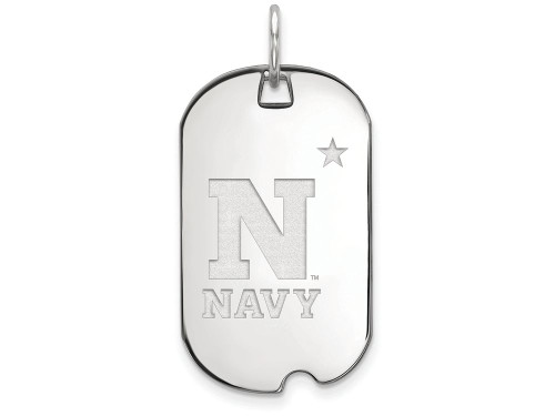 10k White Gold Logoart Navy Small Dog Tag Pendant Necklace - 1W007USNAF