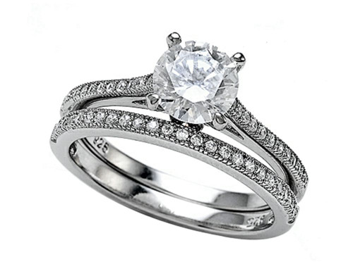 Zoe R Sterling Silver Micro Pave Hand Set Cubic Zirconia CZ Wedding Set BM10502 - BM10502T4