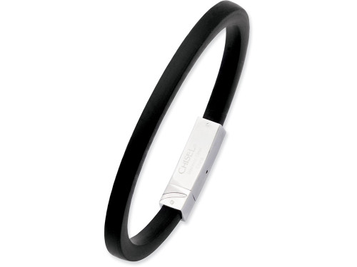 Chisel Stainless Steel Black Rubber 8.5in Bracelet SRB99185Y