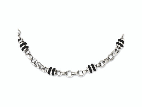 Chisel Stainless Steel and Rubber Accent Barrel Link Necklace 22 inches SRN370Y