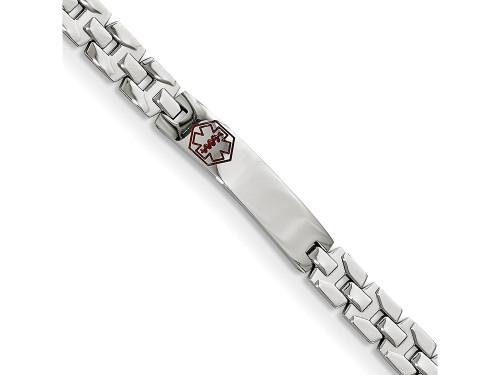 Chisel Stainless Steel Brushed and Polished Red Enamel 8in Medical Bracelet SRB5528Y
