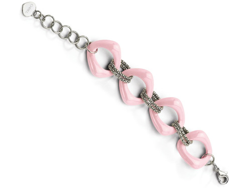 Chisel Stainless Steel Pink Ceramic Link Bracelet SRB5618Y