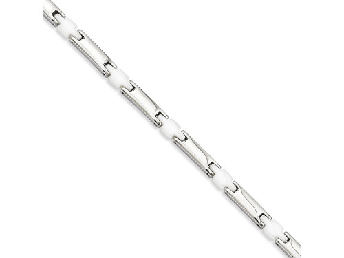 Chisel Stainless Steel and White Ceramic 7.5in Bracelet SRB94175Y