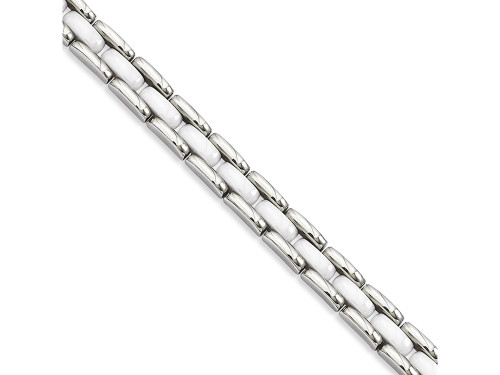 Chisel Stainless Steel White Ceramic 8in Bracelet SRB8008Y