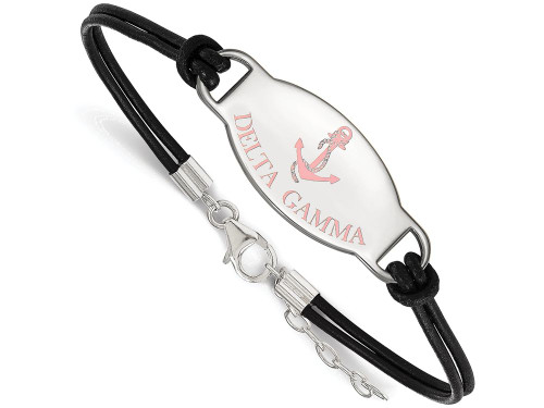 Logoart Sterling Silver Delta Gamma Enameled Oval Black Leather Bracelet SS018DGBK7T