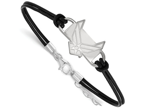 Logoart Sterling Silver U.s. Air Force Academy Leather Bracelet Small Center SS020USAF7T