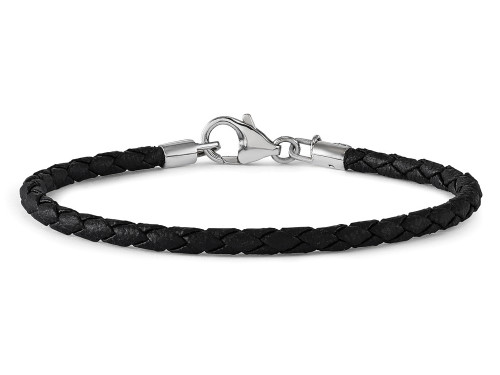 Reflections Sterling Silver Black Leather Lobster Clasp Bead Bracelet 7.00 inches QRS9837