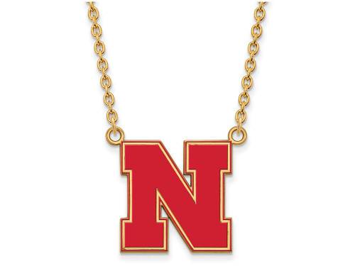 Logoart Sterling Silver Gp U Of Nebraska Large Enamel Pendant Necklace GP097UNE18AE