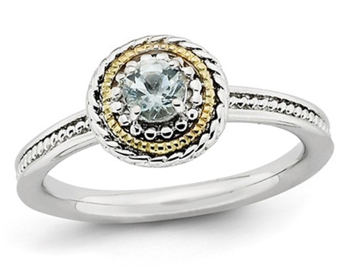 1/4 Carat (ctw) Natural Aquamarine Ring in Sterling Silver with 14K Accent - 68QGG0916AQ-7
