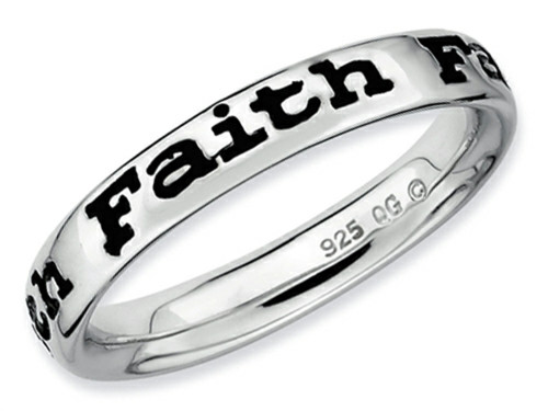 Stackable Expressions Sterling Silver Polished Enameled Faith Stackable Ring - QSK103T7