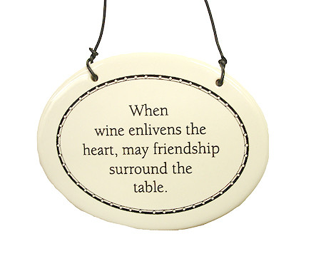 6" White and Black "Wine Enlivens The Heart Friendship" Christmas Ornament